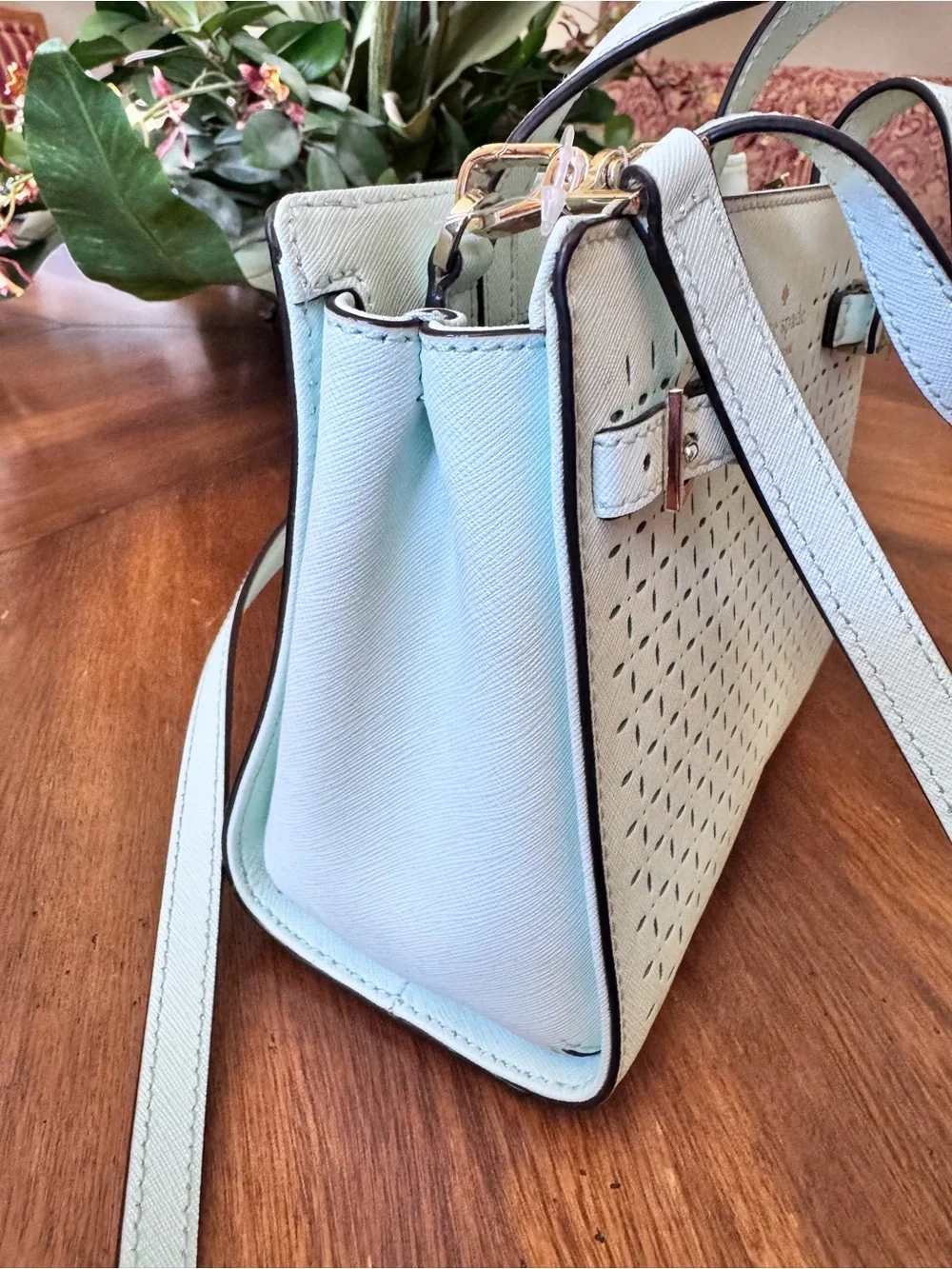 KATE SPADE Mint Green Perforated Leather Convertible Satchel